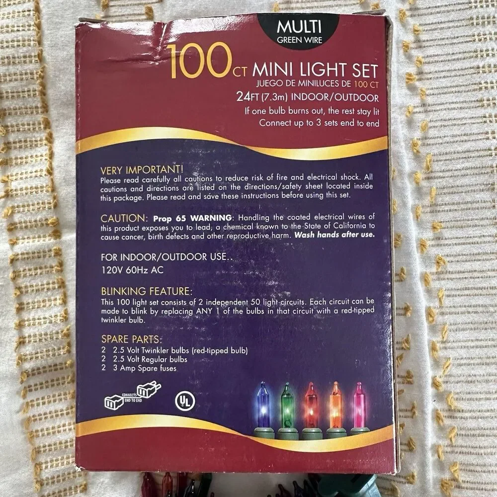 Multi Color 100ct Mini Light Set of Christmas Lights 24Ft Indoor/Outdoor